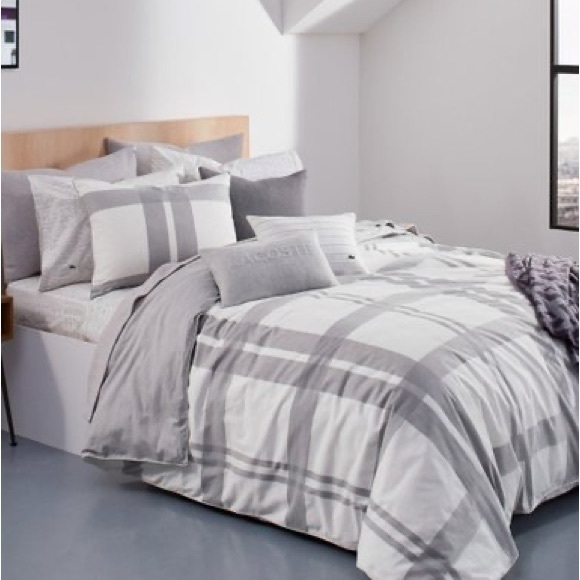 Lacoste Bedding Nwt Lacoste Gray White Plaid Baseline Cotton Duvet